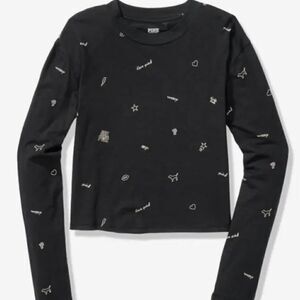 Victoria’s Secret PINK long sleeve crew neck Semi Crop top tee shirt black